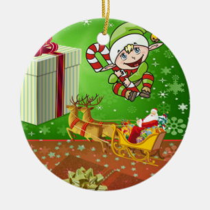 Christmas Circle Ornament, Elf Ceramic Ornament