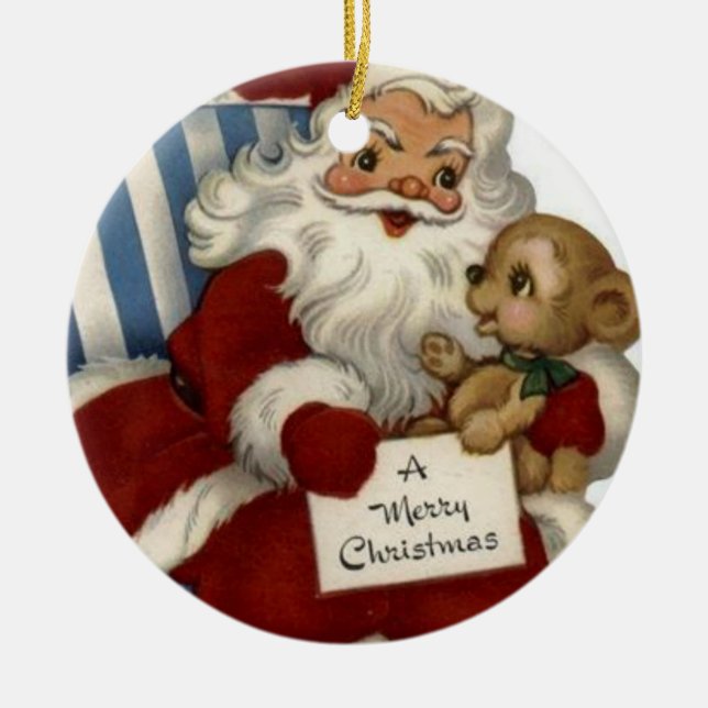 Christmas Circle Ornament, Merry Christmas Ceramic Ornament (Front)
