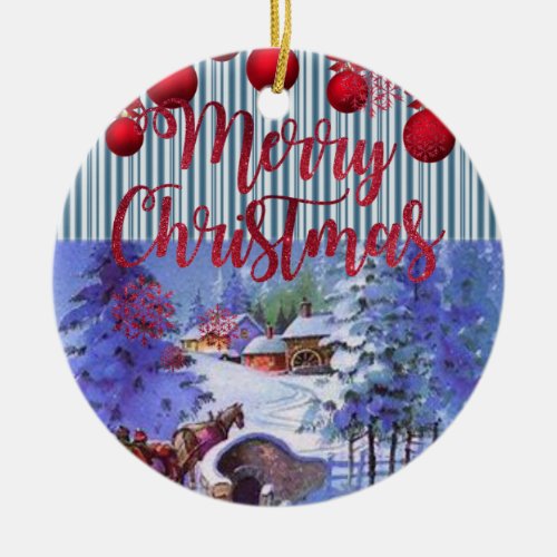 Christmas Circle Ornament Merry Christmas Ceramic Ornament