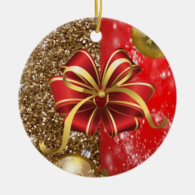 Christmas Circle Ornament, Merry Christmas Ceramic Ornament (Front)