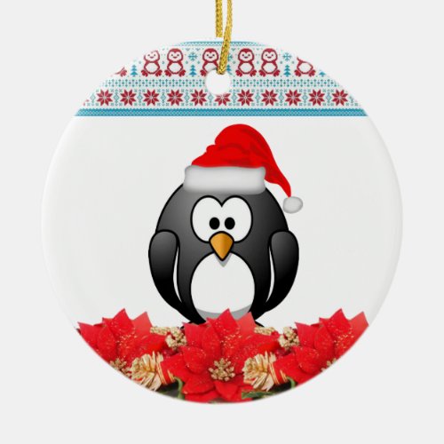 Christmas Circle Ornament Penguin Ceramic Ornament