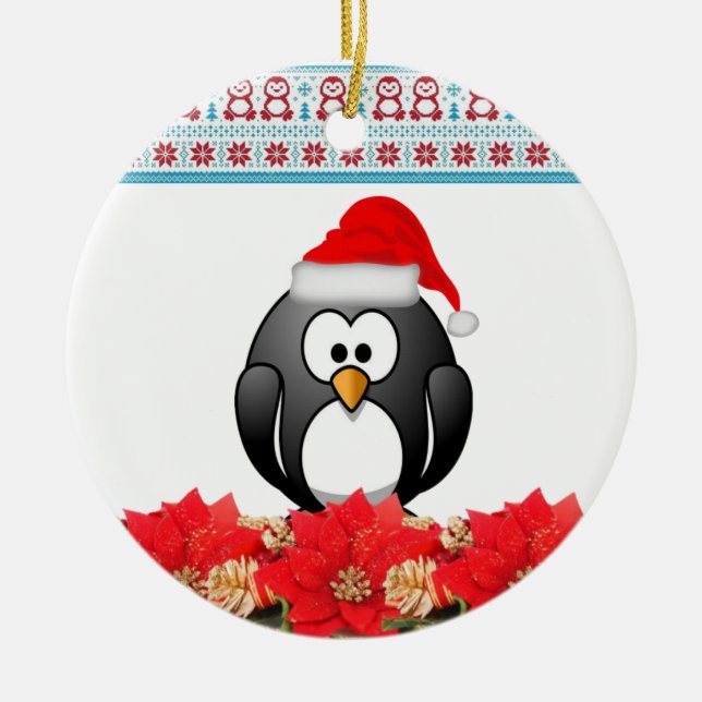 Christmas Circle Ornament, Penguin Ceramic Ornament (Front)