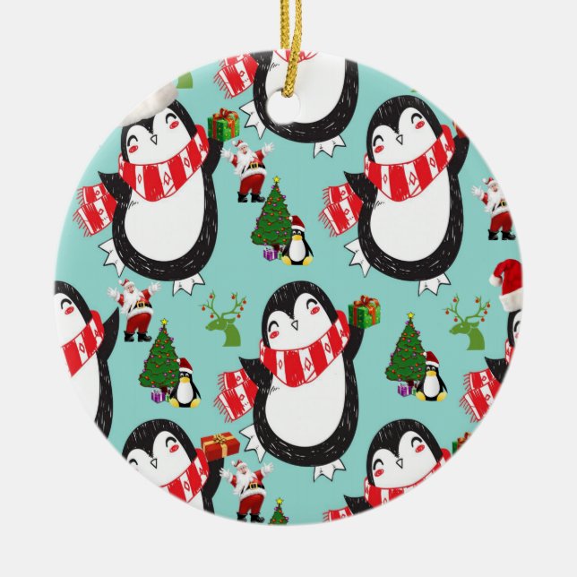 Christmas Circle Ornament, Penguin Ceramic Ornament (Front)