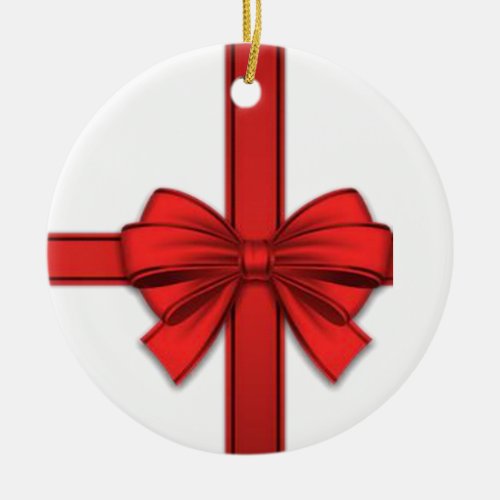 Christmas Circle Ornament Red Bow Ceramic Ornament