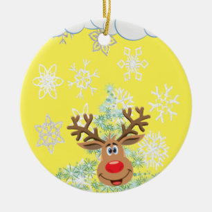 Christmas Circle Ornament, Reindeer Ceramic Ornament