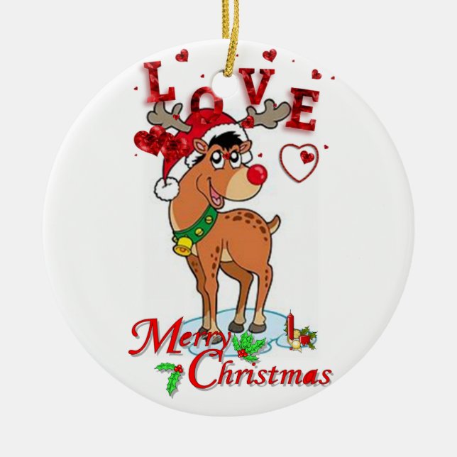Christmas Circle Ornament, Reindeer Ceramic Ornament (Front)