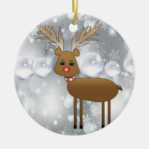 Christmas Circle Ornament, Reindeer Ceramic Ornament