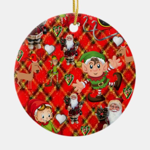 Christmas Circle Ornament Santa Ceramic Ornament