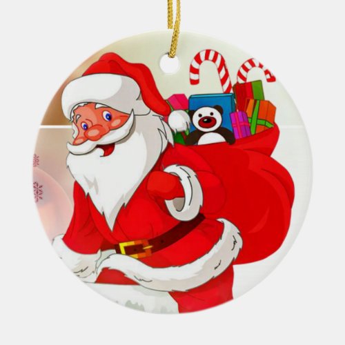 Christmas Circle Ornament Santa Ceramic Ornament