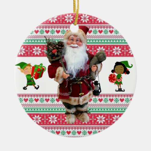 Christmas Circle Ornament Santa Ceramic Ornament