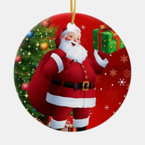 Christmas Circle Ornament Santa Ceramic Ornament