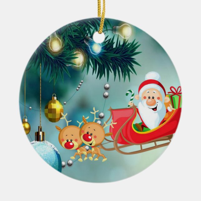 Christmas Circle Ornament, Santa Ceramic Ornament (Front)