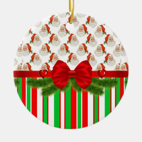 Christmas Circle Ornament Santa Stripe Ceramic Ornament