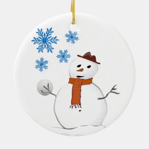 Christmas Circle Ornament Snowman Ceramic Ornament