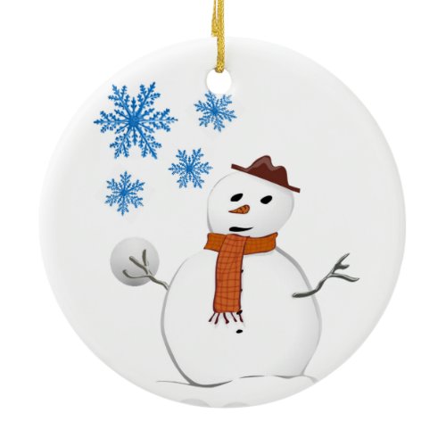 Christmas Circle Ornament, Snowman Ceramic Ornament