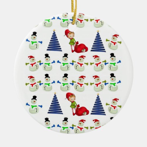 Christmas Circle Ornament Snowman Ceramic Ornament