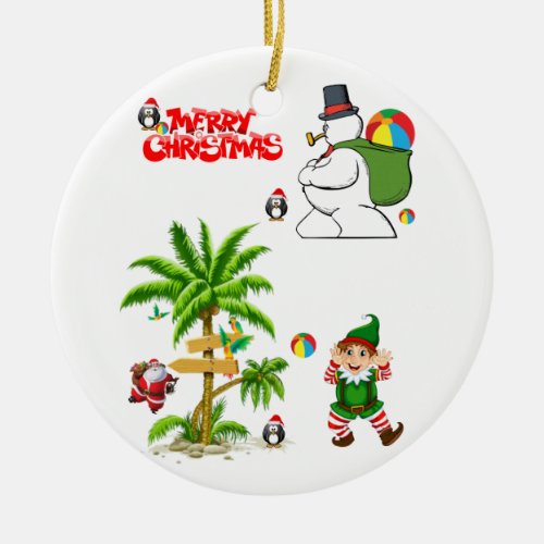 Christmas Circle Ornament Snowman Ceramic Ornament