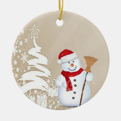 Christmas Circle Ornament Snowman Ceramic Ornament