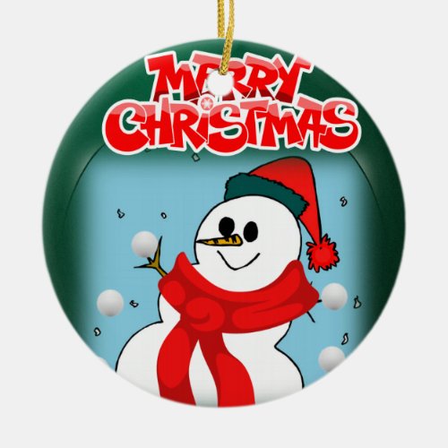 Christmas Circle Ornament Snowman Ceramic Ornament