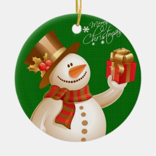 Christmas Circle Ornament Snowman Ceramic Ornament