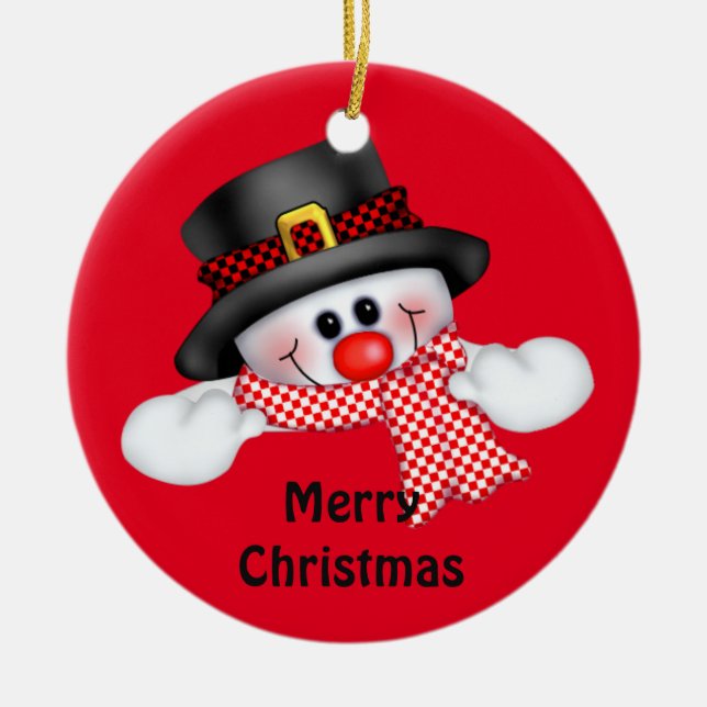 Christmas Circle Ornament/Snowman Ceramic Ornament (Front)