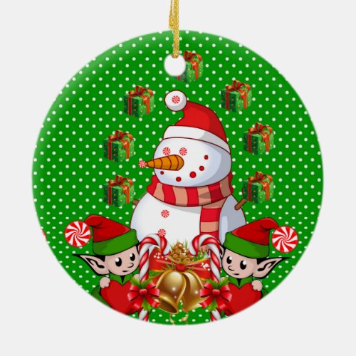 Christmas Circle Ornament Snowman Elf Ceramic Ornament