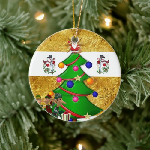 Christmas Circle Ornament Snowman Elf Ceramic Ornament