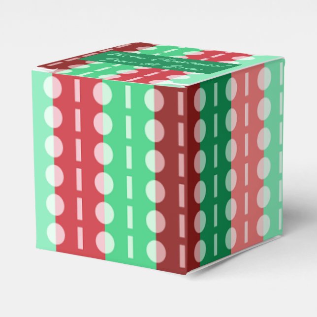 Christmas Circles on Stripes Red and Green Classic Favor Boxes (Front Side)