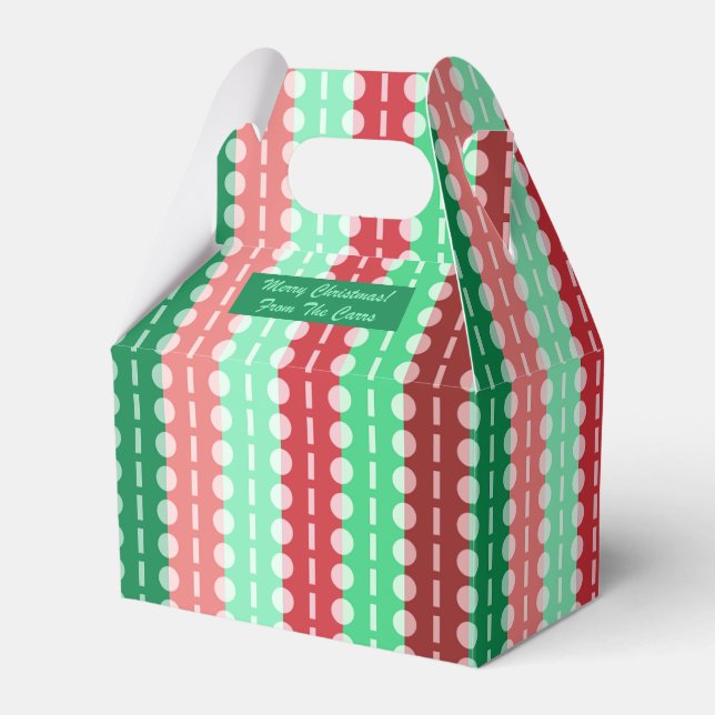 Christmas Circles on Stripes Red and Green Gable   Favor Boxes (Front Side)