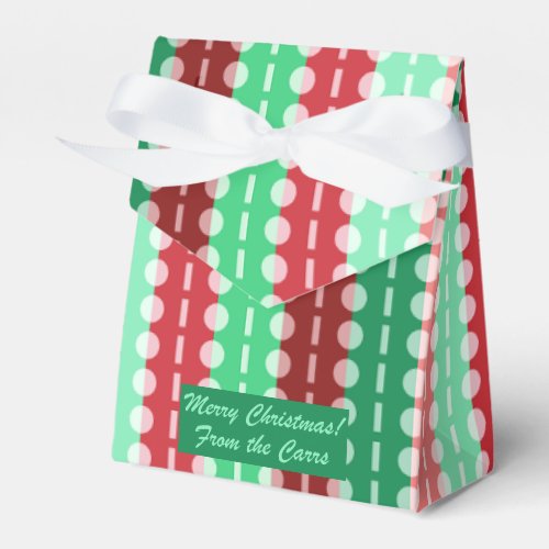 Christmas Circles on Stripes Red and Green Tent  Favor Boxes