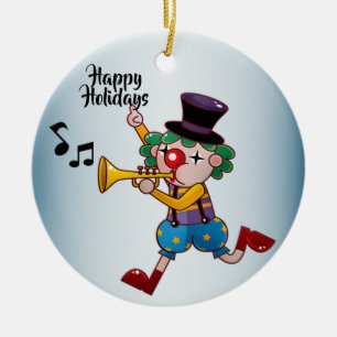 Christmas Circus Clown Music Ceramic Ornament