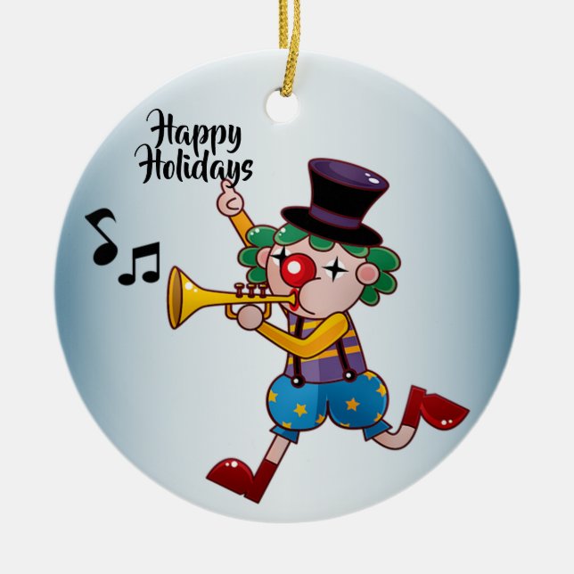 Christmas Circus Clown Music Ceramic Ornament (Front)