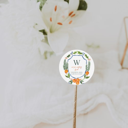 Christmas Citrus Botanical Floral  Holiday  Classic Round Sticker