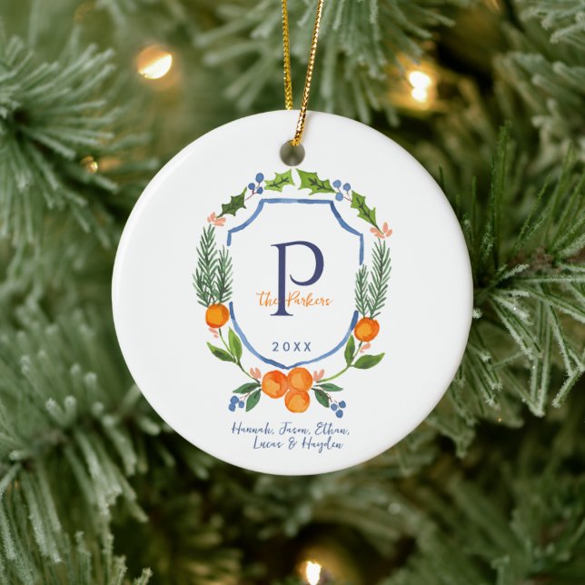 Christmas Citrus Botanical Floral | Holiday Photo Ceramic Ornament (Tree)
