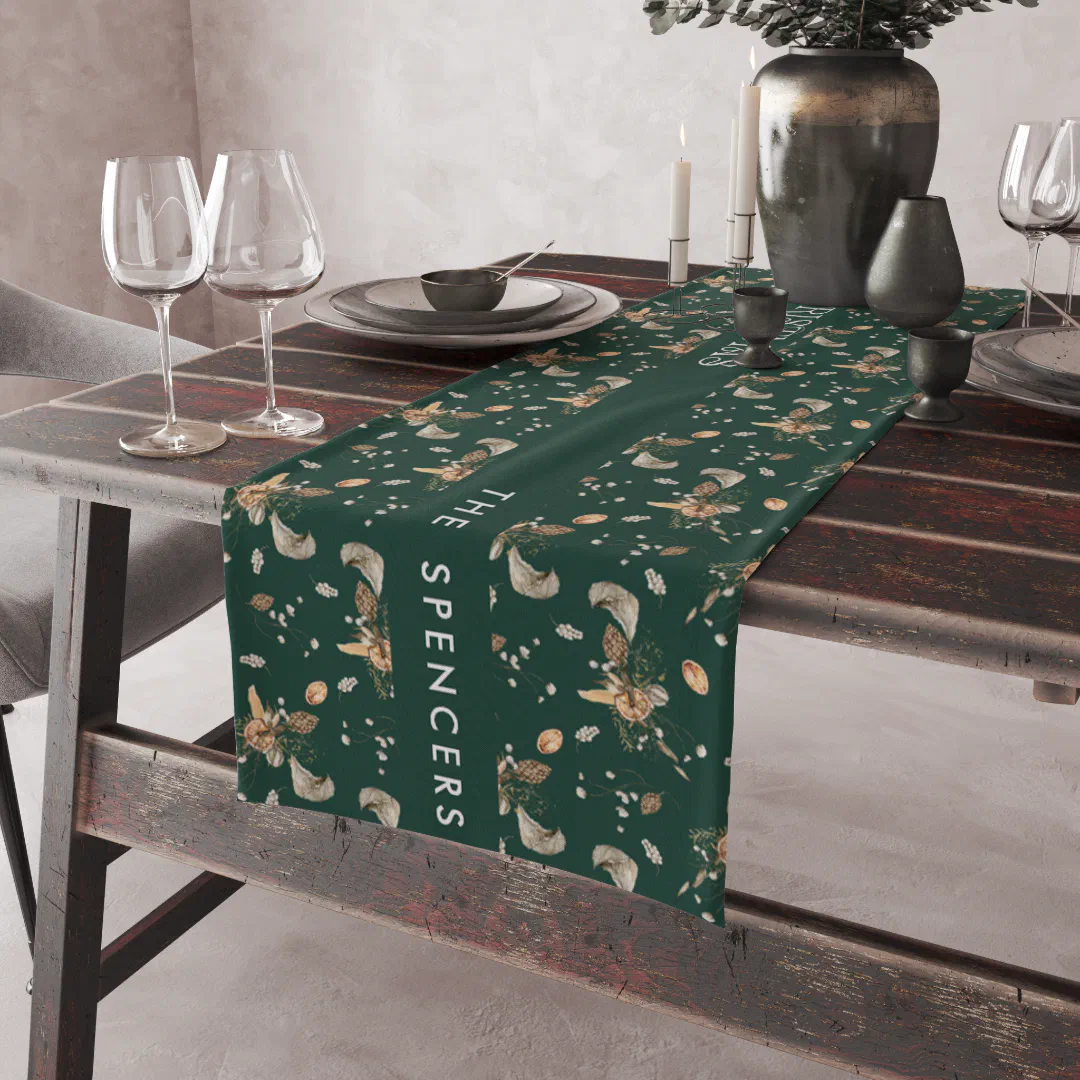 Christmas Citrus Botanical Florals | Monogram Short Table Runner