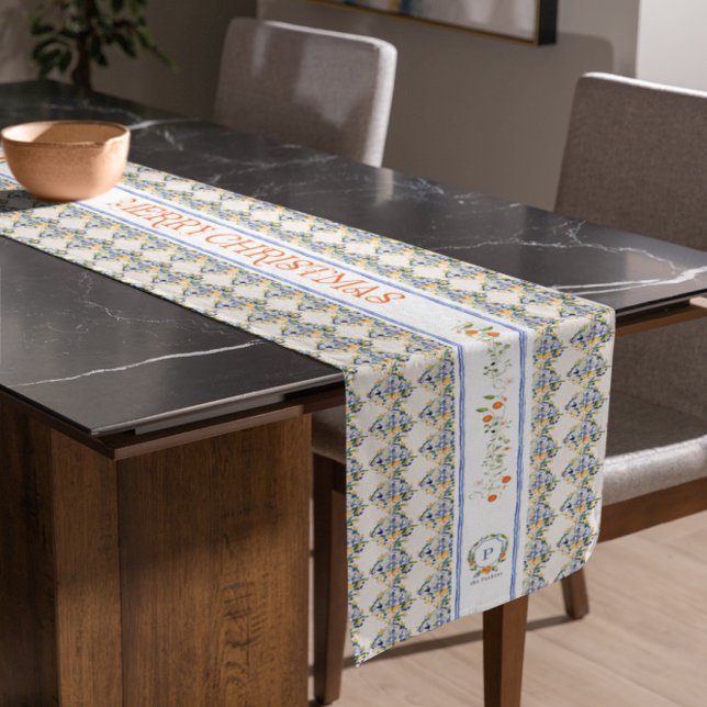 Christmas Citrus Botanical Florals | Monogram Short Table Runner (Creator Uploaded)