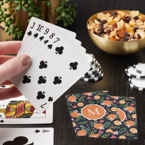 Christmas Citrus Holly and Berries Monogrammed  Poker Cards