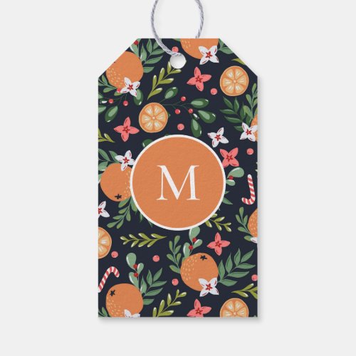Christmas Citrus Holly Berries Floral Monogrammed  Gift Tags