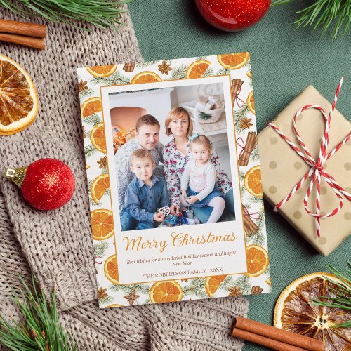 Christmas Citrus Spice Winter Greenery Photo Holiday Card