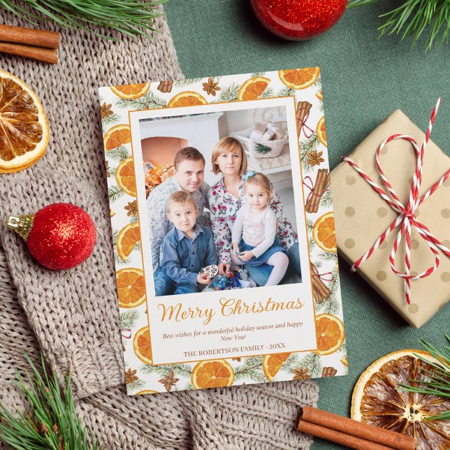 Christmas Citrus Spice Winter Greenery Photo Holiday Card (Creator Uploaded)