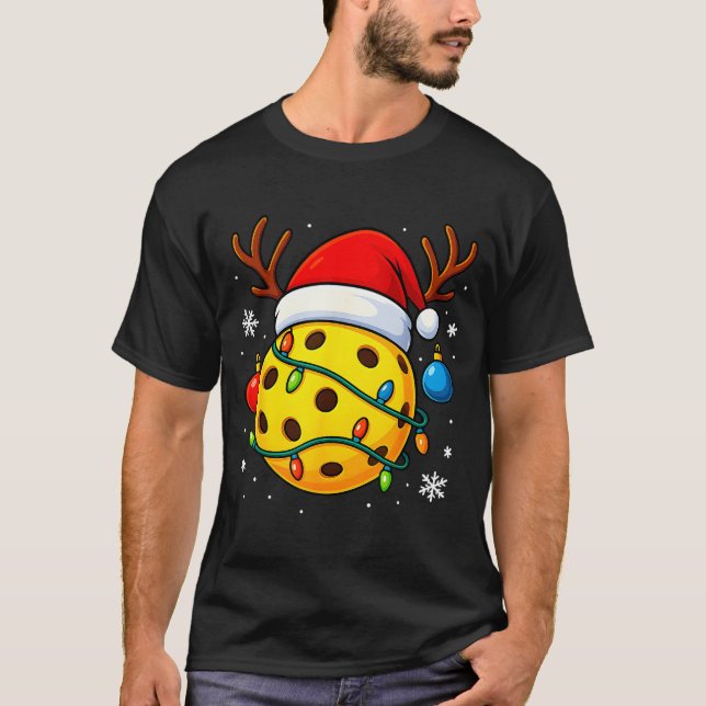 Christmas Ckleball Santa Hat Lights Srts Xmas Paja T-Shirt (Front)