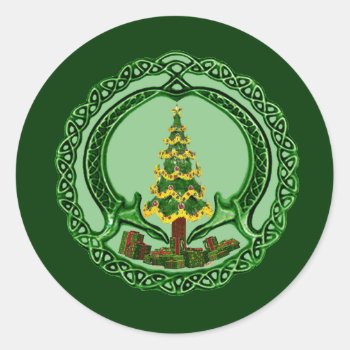 Christmas Claddagh Classic Round Sticker by Pot_of_Gold at Zazzle