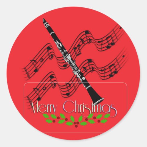Christmas Clarinet Merry Christmas Classic Round Sticker