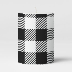 Christmas classic Buffalo check plaid pattern B&W Pillar Candle