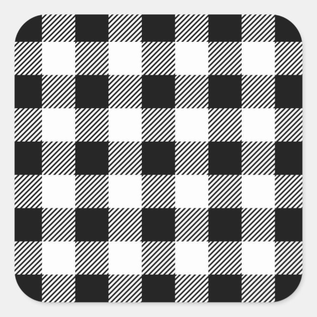 Christmas classic Buffalo check plaid pattern B&W Square Sticker (Front)