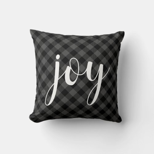 Christmas classic gray Plaid classic joy script Throw Pillow