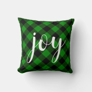 Christmas classic green Plaid classic joy script Throw Pillow