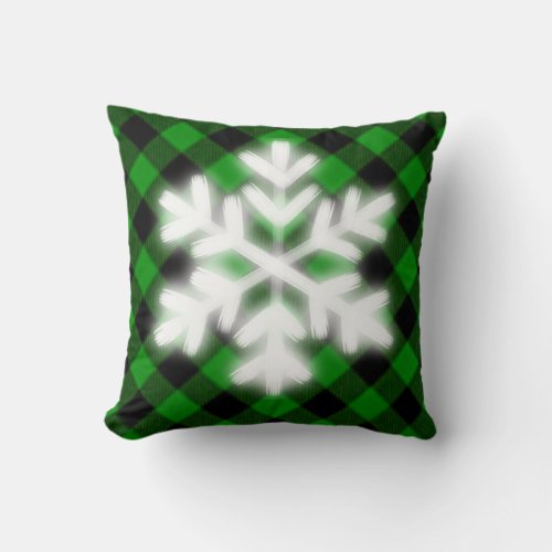 Christmas classic green Plaid classic snowflake Throw Pillow