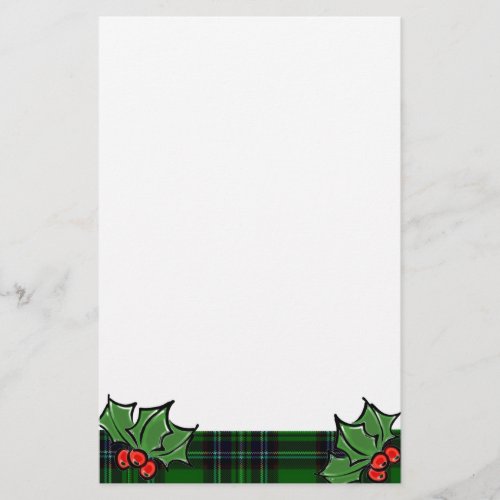 Christmas classic green plaid red holly leaves stationery