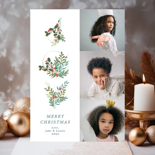 Christmas Classic Mint Botanical JOY Collage Photo Holiday Card
